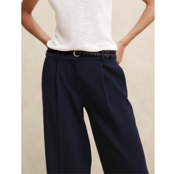 Banana Republic Double Weave Pleated Relaxed Straight Pants Black Size 2 $120 - Picture 7 of 13